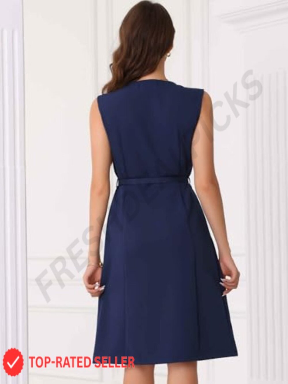Sleeveless A-Line Work Dress Professional Chic Elegant Office Business Meeting - Picture 3 of 5